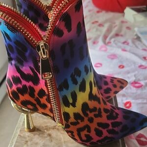 Privileged Blue and Orange Ankle Booties with Stiletto Heel